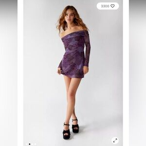 UO Isla Long Sleeve Off-The-Shoulder Mini Dress